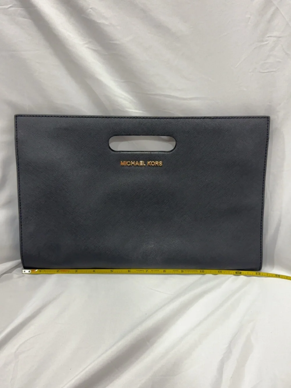 Michael Kors Saffiano Black Leather Cutout Handle Clutch